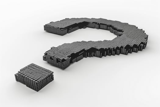 A striking 3D question mark made of interconnected black cubes, symbolizing curiosity and inquiry. photo