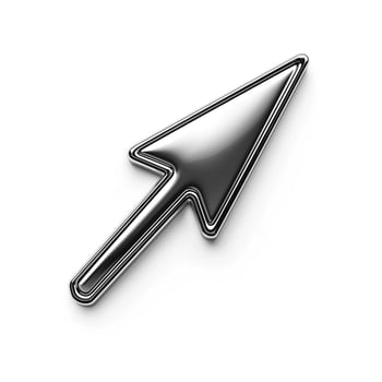 A sleek, modern arrow cursor icon in shiny chrome finish, symbolizing navigation and digital interaction. photo