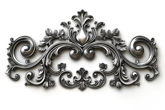 Ornate silver decorative wall piece showcasing intricate floral patterns and scrollwork. photo