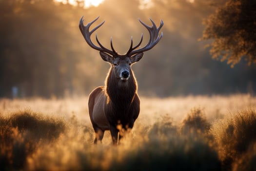 deer stag morning Red sunlight background roar oak tree animal fall silhouette antler mist hunting autumn roaring timberland nature photo