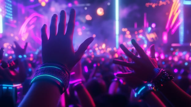 Hands raised in the air at a party photo