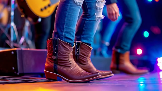A woman in cowboy boots standing on stage photo