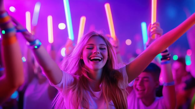 A woman with neon lights in her hands at a party photo