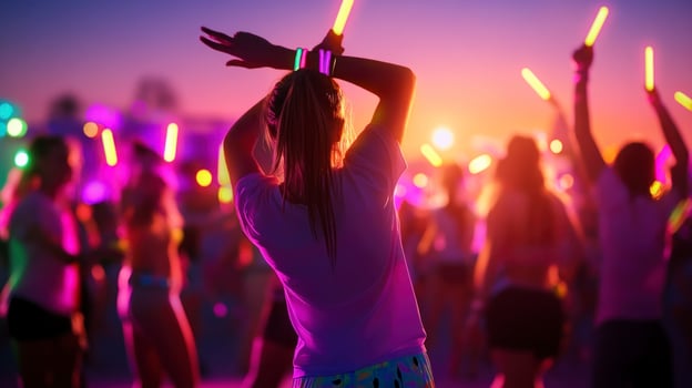 A woman with neon lights in her hands at a festival photo