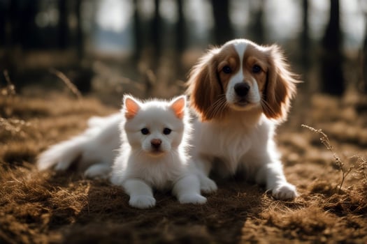 kitten dog Russian Scottish Straight Portrait Spaniel happy animal english mammal face together concept isolated pet breed white lifestyle poster empty photo
