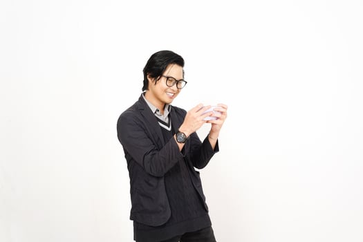 A man in glasses holding a cup of coffee photo