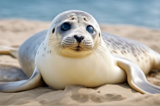 lying Phoca months vitulina isolated Common seal old wild carnivore white background studio shot marine mammal animal no people photo