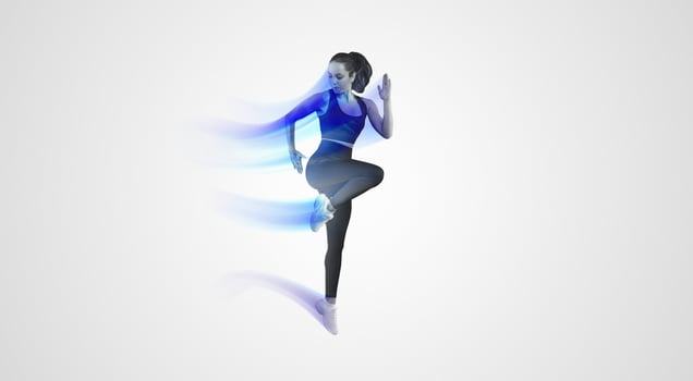 A woman dressed in a black sports bra top and black leggings is engaged in a workout routine. She is focused and determined while performing physical exercises to maintain fitness and strength. photo