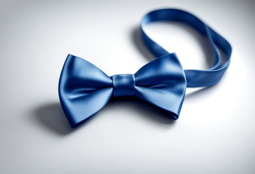 white decoration blue silk closeup olated background attaching ribbon on tie nobody present bow satin photo