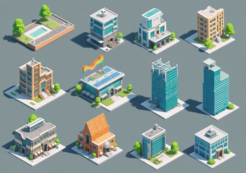 Isometric city buildings set of buildings, buildings, buildings, buildings, buildings, buildings, buildings photo