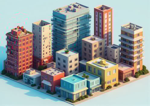 3d cityscape with buildings and trees photo