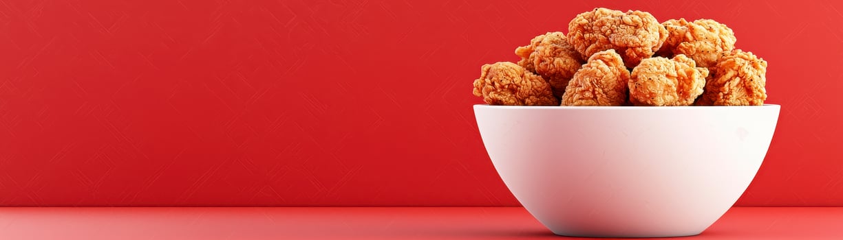 Crispy Golden Nuggets in White Bowl Against Red Background photo