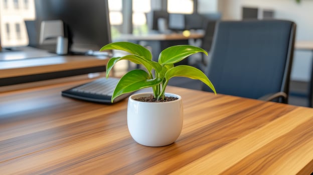 Green Plant on Wooden Desk in Modern Office photo