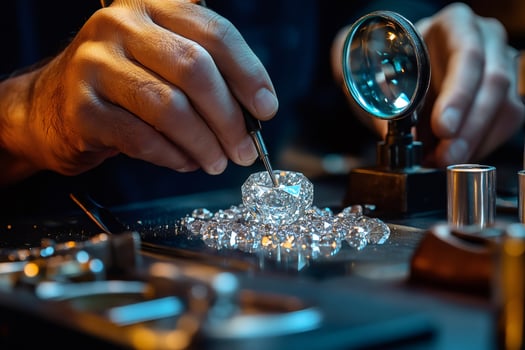 Jeweler working with diamonds and using a magnifying glass photo
