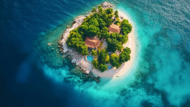Tropical private island with turquoise water and resort showing luxury lifestyle photo