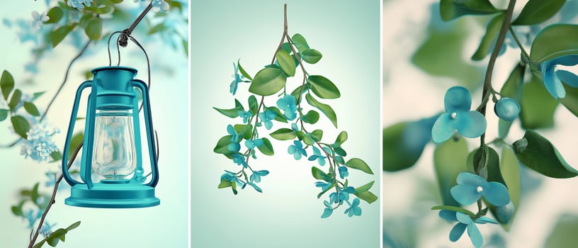 Turquoise Lantern With Blue Flowers Triptych photo