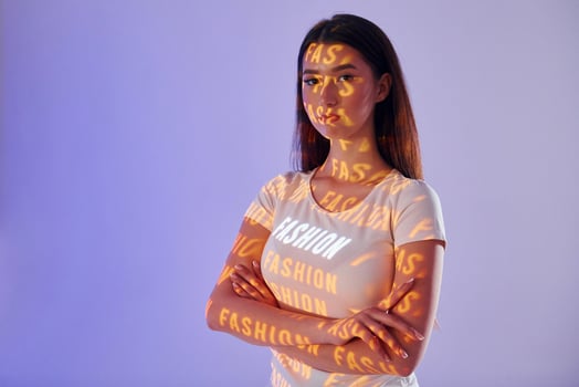 A woman wearing a t - shirt with words on it photo
