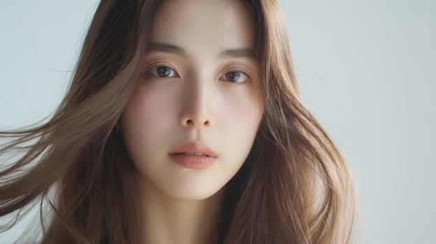 A woman with long brown hair and a white shirt photo