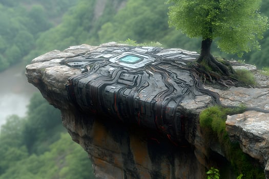 Futuristic Technology Integration with Nature on a Cliff Edge photo