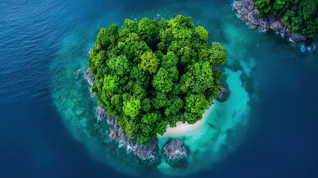 Lush Tropical Island Paradise Aerial View of a Secluded Island with Turquoise Waters and Green Foliage photo
