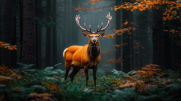Majestic Red Deer Stag in Autumn Forest Woodland Nature Scene photo