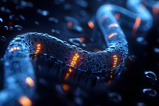 Futuristic DNA Strand with Digital Glow for Science and Technology Design photo