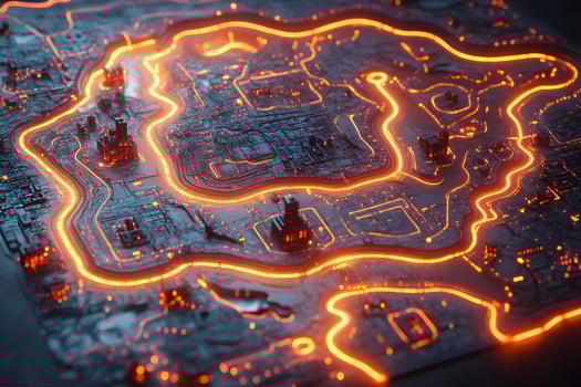 Futuristic Neon City Circuit Map - Urban Technology Concept for Digital Design photo