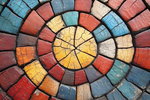 Colorful Wooden Tile Pattern in Rustic Circular Design for Artistic Backgrounds photo