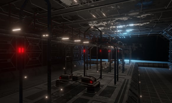 Science fiction military base interior in dark scene 3d rendering wallpaper background photo
