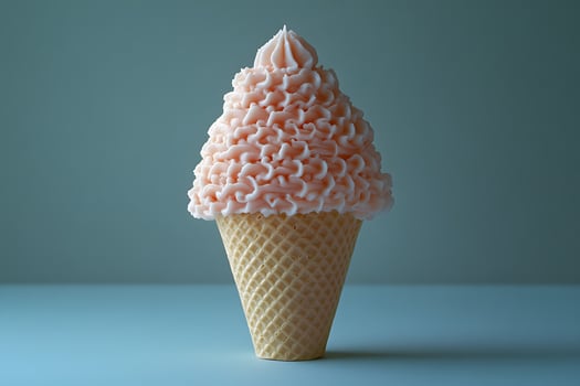 Delicate Pink Swirl Ice Cream Cone Against Minimalist Background for Dessert Branding photo