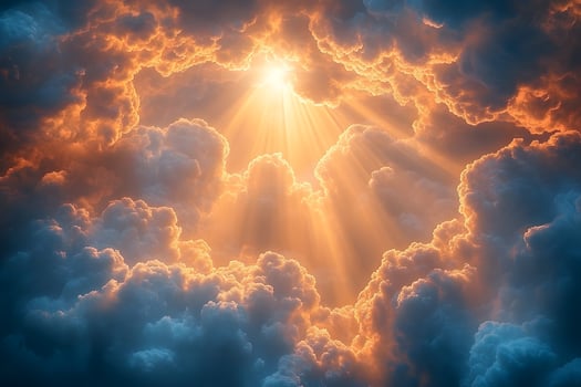 Heavenly Sunlight Breaking Through Dramatic Clouds for Inspirational Design photo