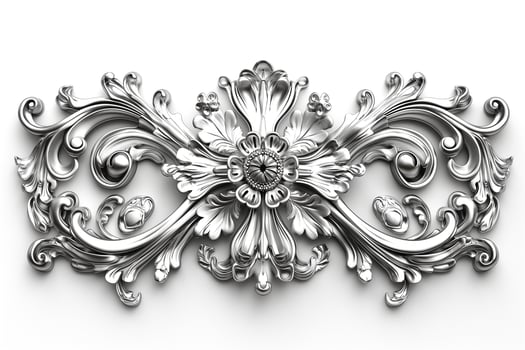 Ornate silver floral decoration with intricate patterns and elegant curves. photo