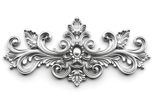Intricate silver decorative ornament with floral patterns and elegant curves. photo