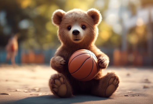 a baby bear basketball playing cartoon animal teddy toy illustration brown ball fun love art olated drawing dog childhood funny smile mammal cute gift soccer photo