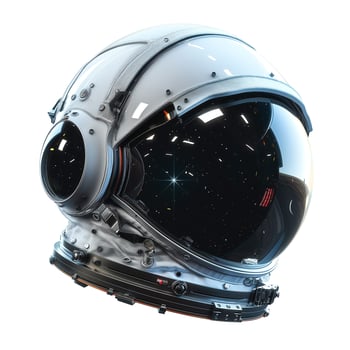 Close-up of a futuristic astronaut helmet showcasing advanced technology and a reflective visor. photo