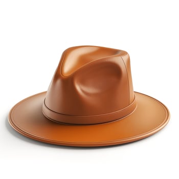Stylish brown leather hat with a unique shape, resting on a clean surface, showcasing its elegant design. photo