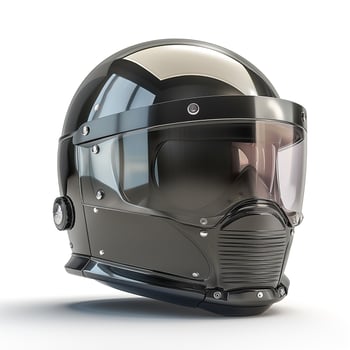 A sleek black motorcycle helmet with a transparent visor, showcasing modern design and safety features. photo