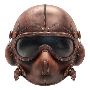 A vintage-style leather aviator helmet with goggles, embodying a retro aviation aesthetic. photo