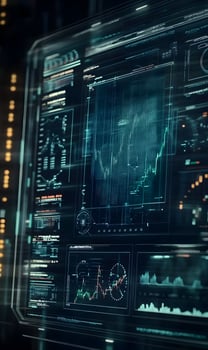 Sophisticated technology interface with financial data visualization for analytical strategies photo