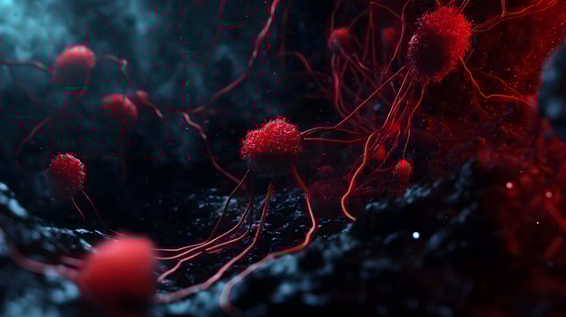 Deeply rendered visualization showcasing clusters of abnormal cell growth and spread photo