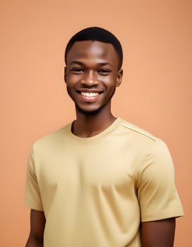 Stylish Nigerian man in casual attire, smiling confidently against a minimalist background photo