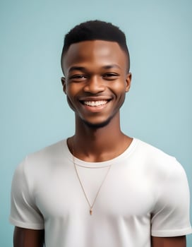 Happy Nigerian young man in a sleek outfit, exuding confidence while looking at the camera photo