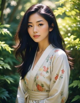 A beautiful asian woman in a floral robe photo