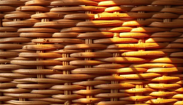 Wicker texture background illuminated by a warm golden light, creating soft shadows that enhance the three dimensional quality of the weave photo