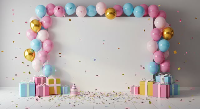 Festive Balloons and Gifts Create a Cheerful Celebration Background photo