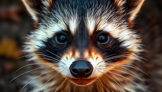 A close up of a raccoon's face photo