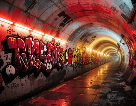 Tunnel with graffiti on the wall in Prague, Czech Republic. Graffiti Tunnel photo