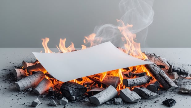 White piece of paper is sitting on top of a pile of burning wood. photo