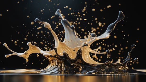 Dramatic Black and Gold Liquid Splash Abstract Art. photo