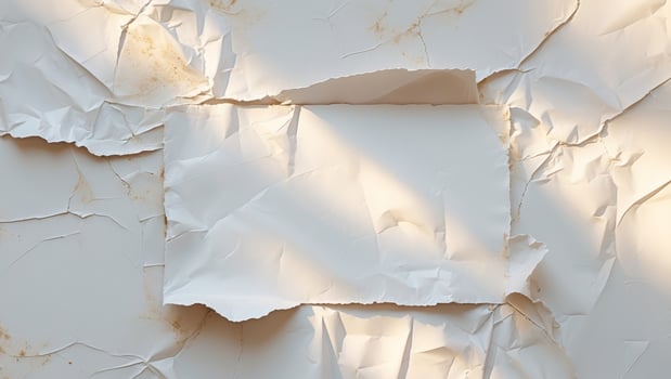 Glued poster texture presents wrinkled and creased blank white canvas perfect for mockups photo